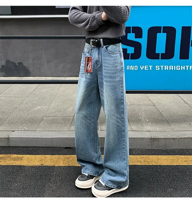 Vintage Washed Men's Straight Loose Wide-Leg Jeans Detail