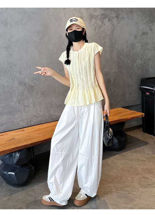 Summer Japanese Style Ice Silk Balloon Pants Detail