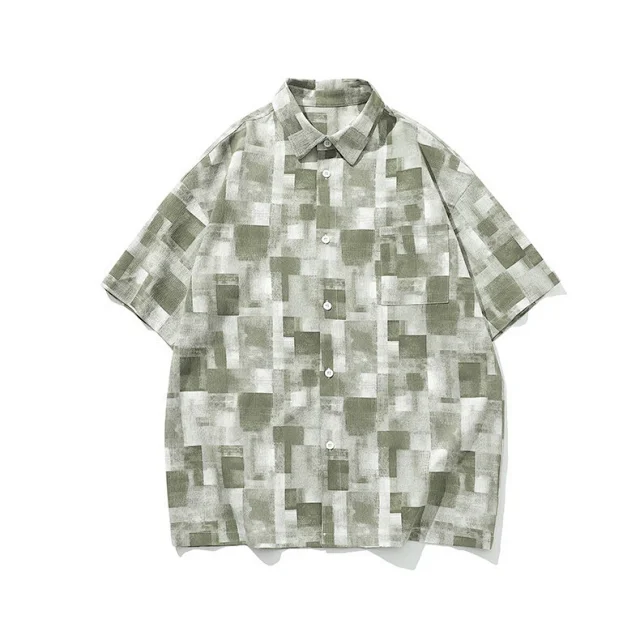 Men's Soft Cotton Plaid Short-Sleeve Shirt Set Detail