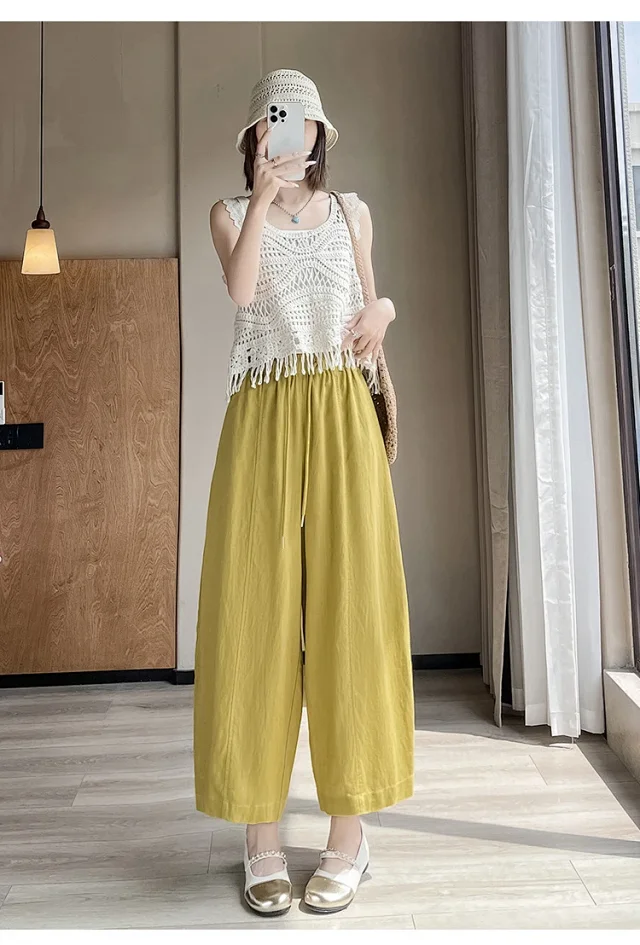 Tencel Linen Capris for Women Detail