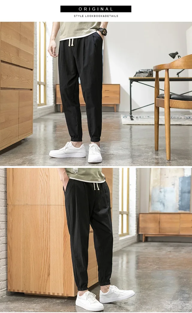 Wind Linen Loose Men's Harem Pants Detail