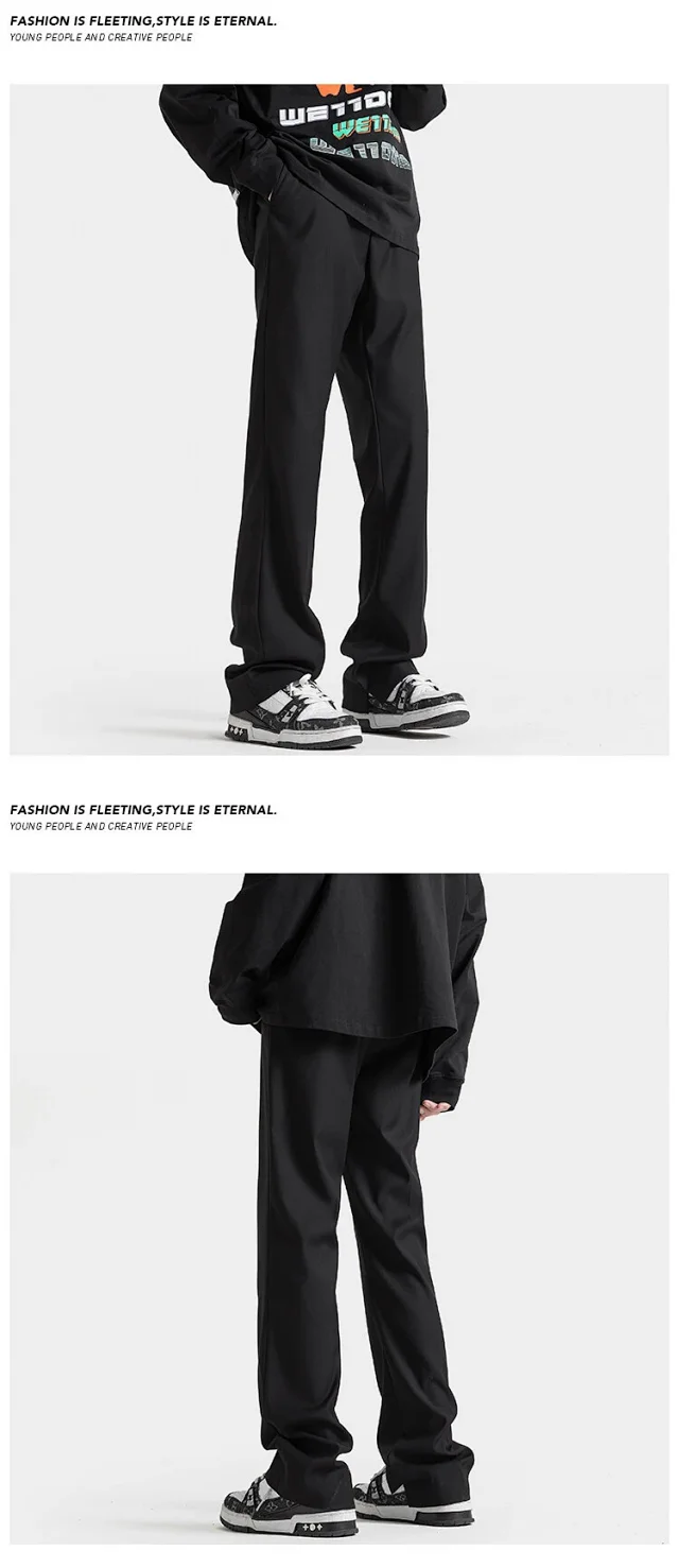 Trendy Brand Fleece Solid High - End Straight Trousers Detail