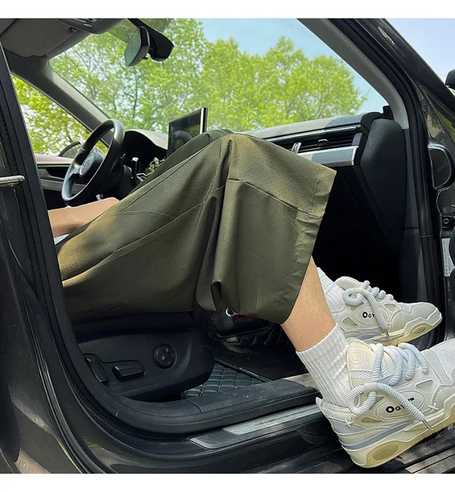 Men's Summer Mesh Pants with Belt Detail