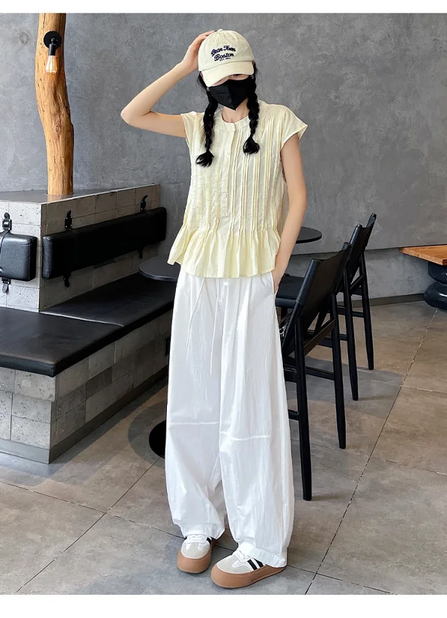 Summer Japanese Style Ice Silk Balloon Pants Detail