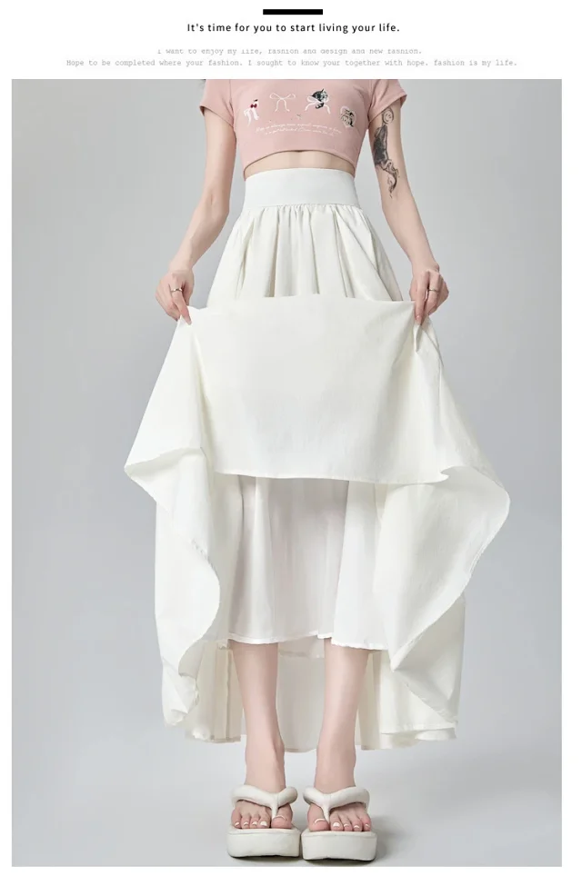 Pink Slimming High-waist A-line Skirt Detail