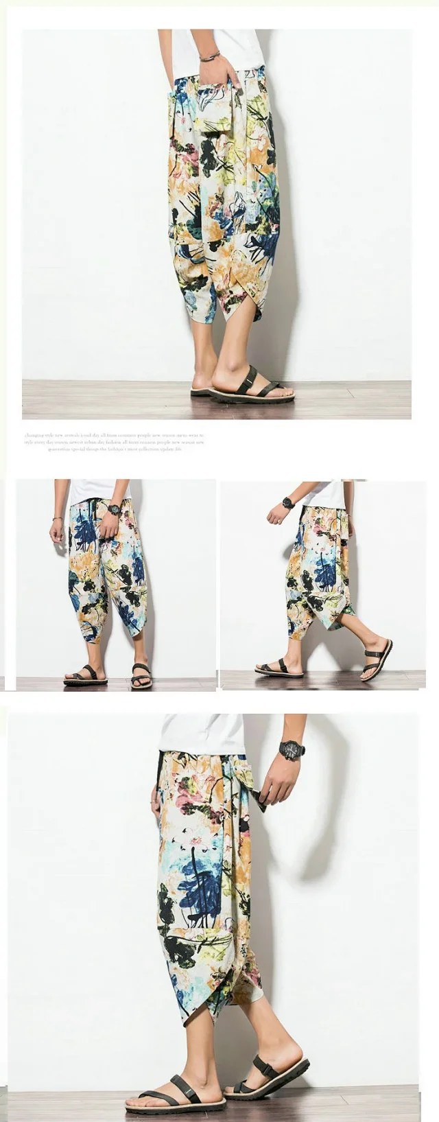 Men's 3/4-length Ethnic Cotton-Linen Pants Detail