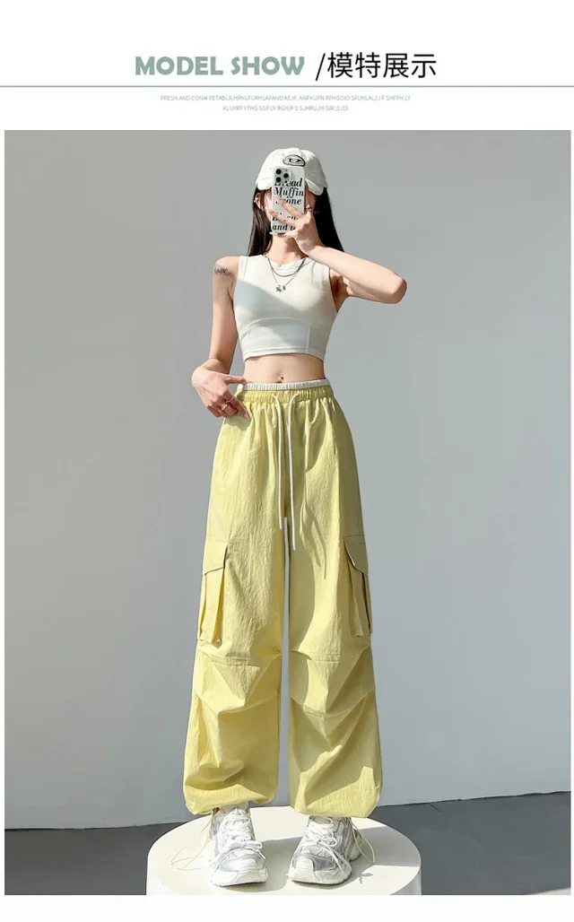 2025 Summer Dopamine Colorful High-Waist Street Cargo Pants Detail