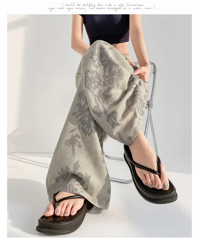 2025 Summer Ice Silk Linen Wide-Leg Pants Detail