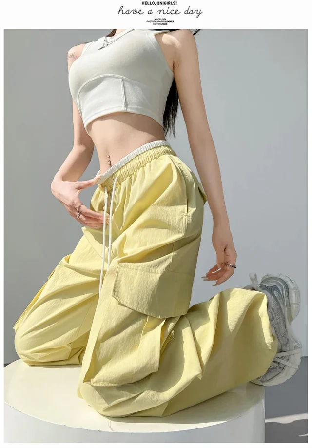 2025 Summer Dopamine Colorful High-Waist Street Cargo Pants Detail