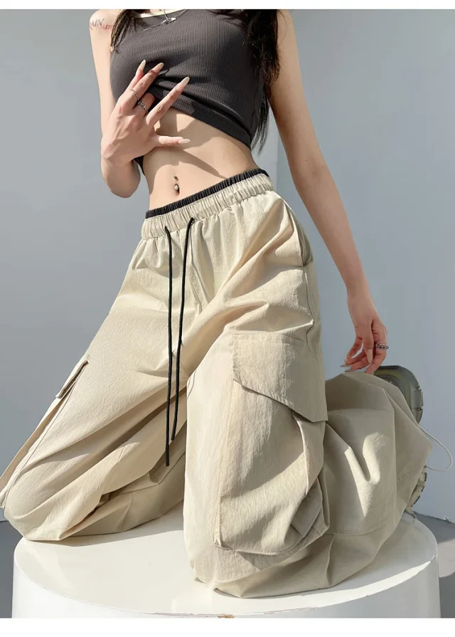 2025 Summer Dopamine Colorful High-Waist Street Cargo Pants Detail
