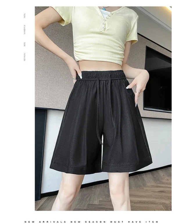 Women's Summer High-waisted Tencel Denim Wide-leg Capris Detail
