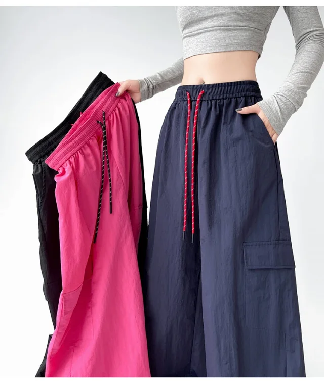 2025 Spring/Summer Women's Sporty Loose Slimming Straight Pants with Drawstring Detail