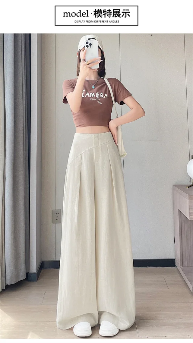 2025 Summer Women's Lenzing Tencel Linen Wide-leg Pants Detail