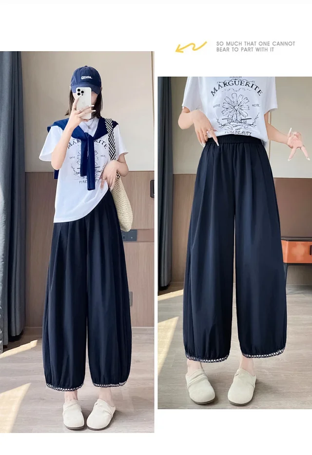 Women's Summer Ice Silk Hollow Lace Lantern Pants Detail