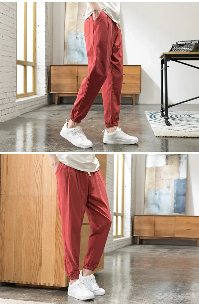 Wind Linen Loose Men's Harem Pants Detail