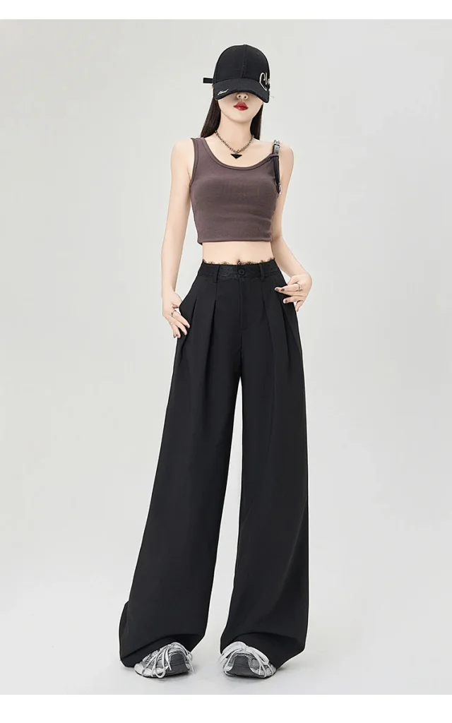 Women's Lace Trim High-Waist Wide-Leg Pants Detail