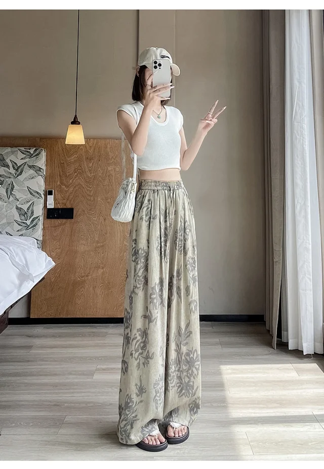 French Retro Linen Wide-leg Pants Detail