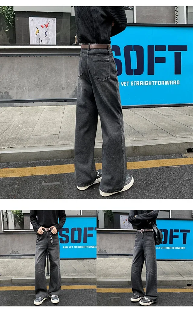 Vintage Washed Men's Straight Loose Wide-Leg Jeans Detail
