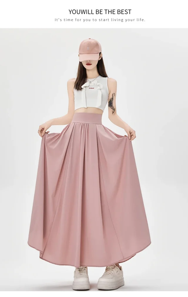Pink Slimming High-waist A-line Skirt Detail