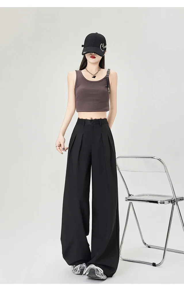 Women's Lace Trim High-Waist Wide-Leg Pants Detail