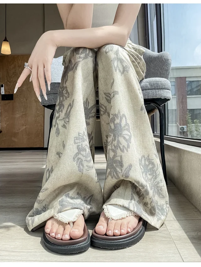French Retro Linen Wide-leg Pants Detail