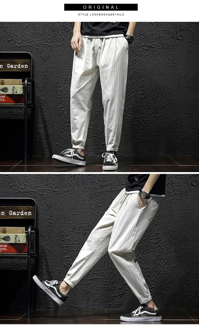 K801 Men's Spring Sporty Wide-Leg Linen Pants Detail