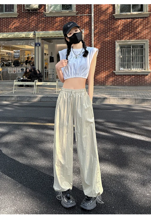 Women's Summer New Puff Straight Pants Detail