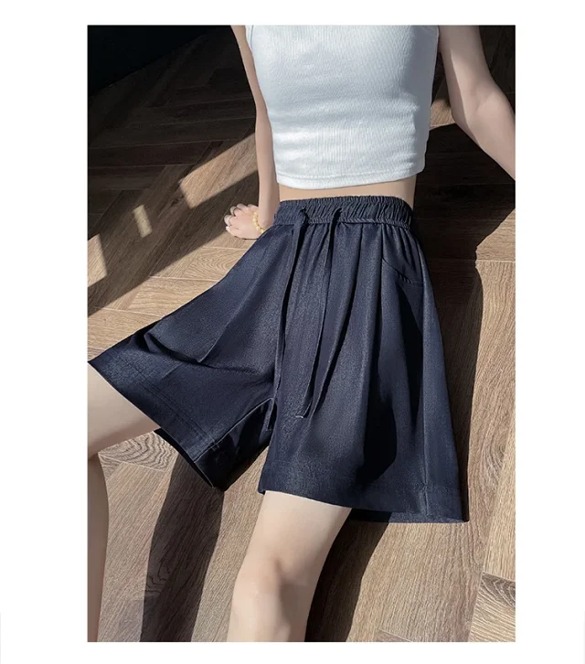 Women's Summer High-waisted Tencel Denim Wide-leg Capris Detail
