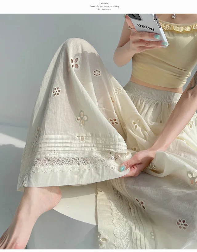 Women's Lace Ice Silk Wide-Leg Pants Detail