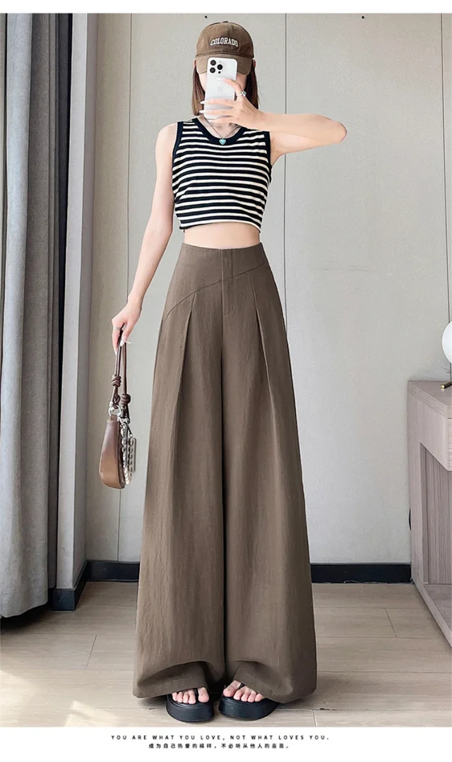 Navy Linen Wide-leg Pants Detail