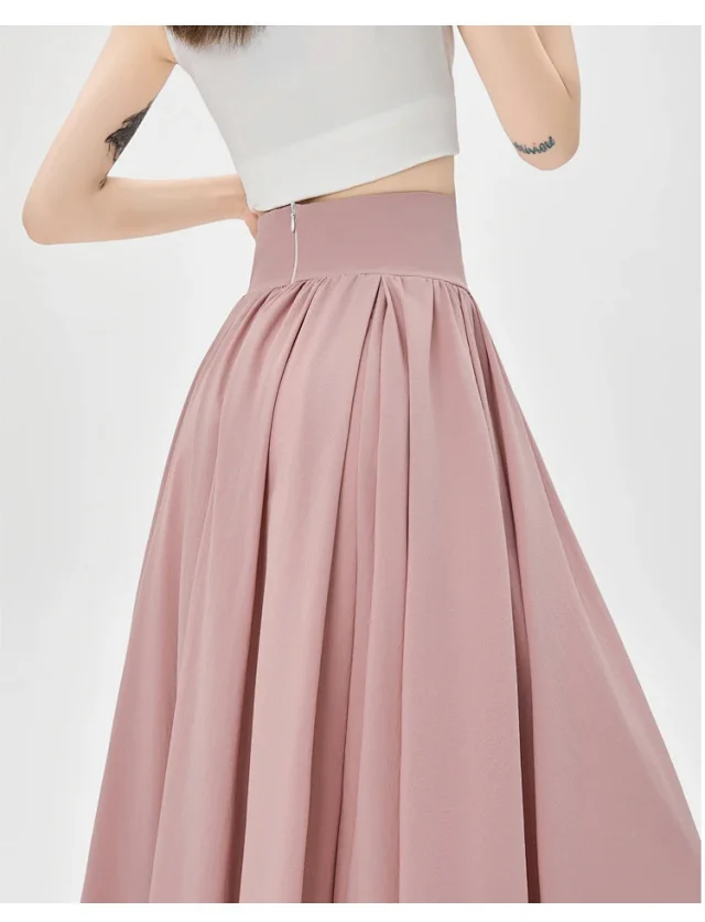Pink Slimming High-waist A-line Skirt Detail