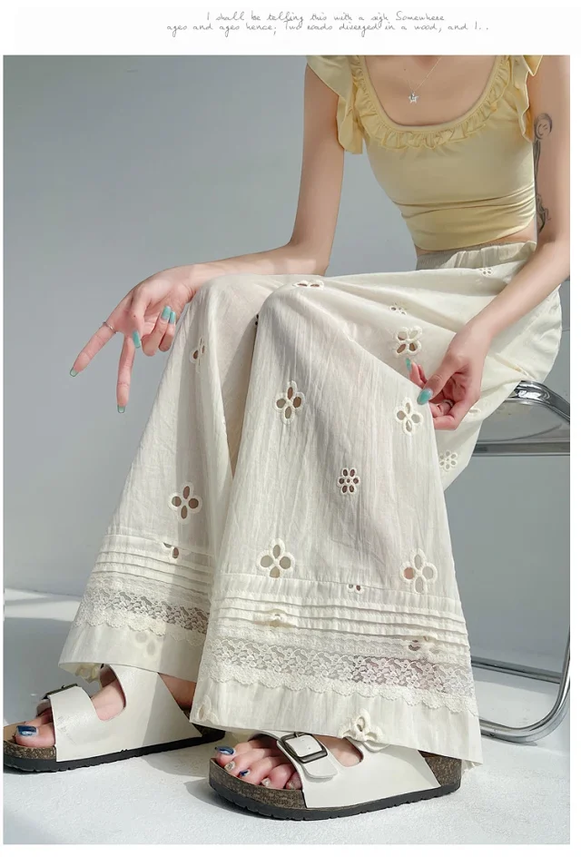 Women's Lace Ice Silk Wide-Leg Pants Detail