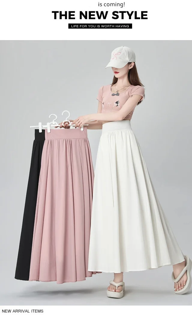 Pink Slimming High-waist A-line Skirt Detail