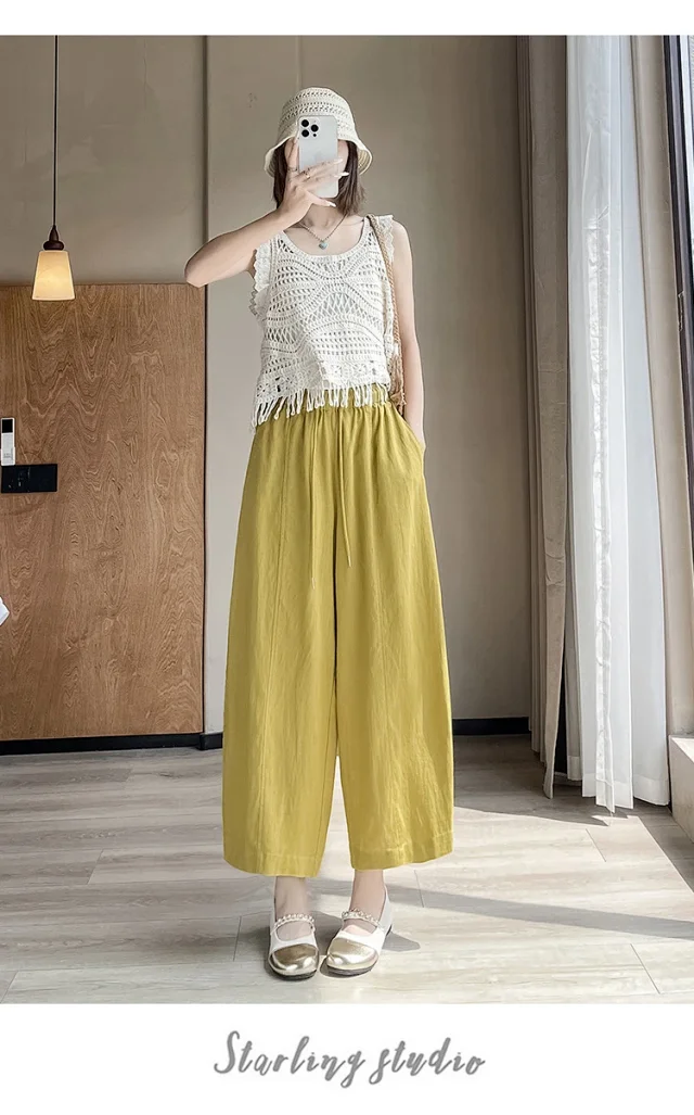 Tencel Linen Capris for Women Detail