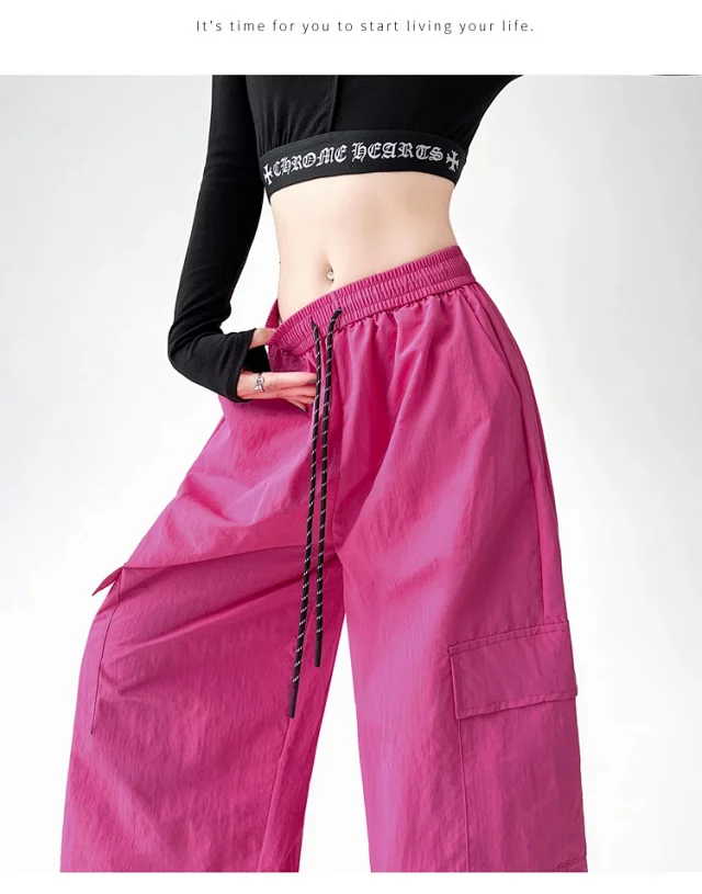 2025 Spring/Summer Women's Sporty Loose Slimming Straight Pants with Drawstring Detail