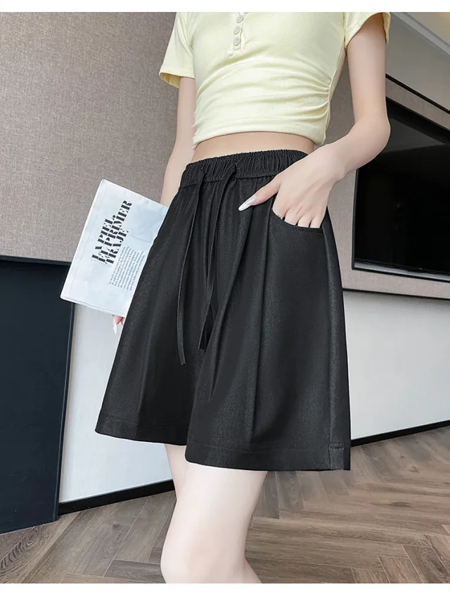 Women's Summer High-waisted Tencel Denim Wide-leg Capris Detail