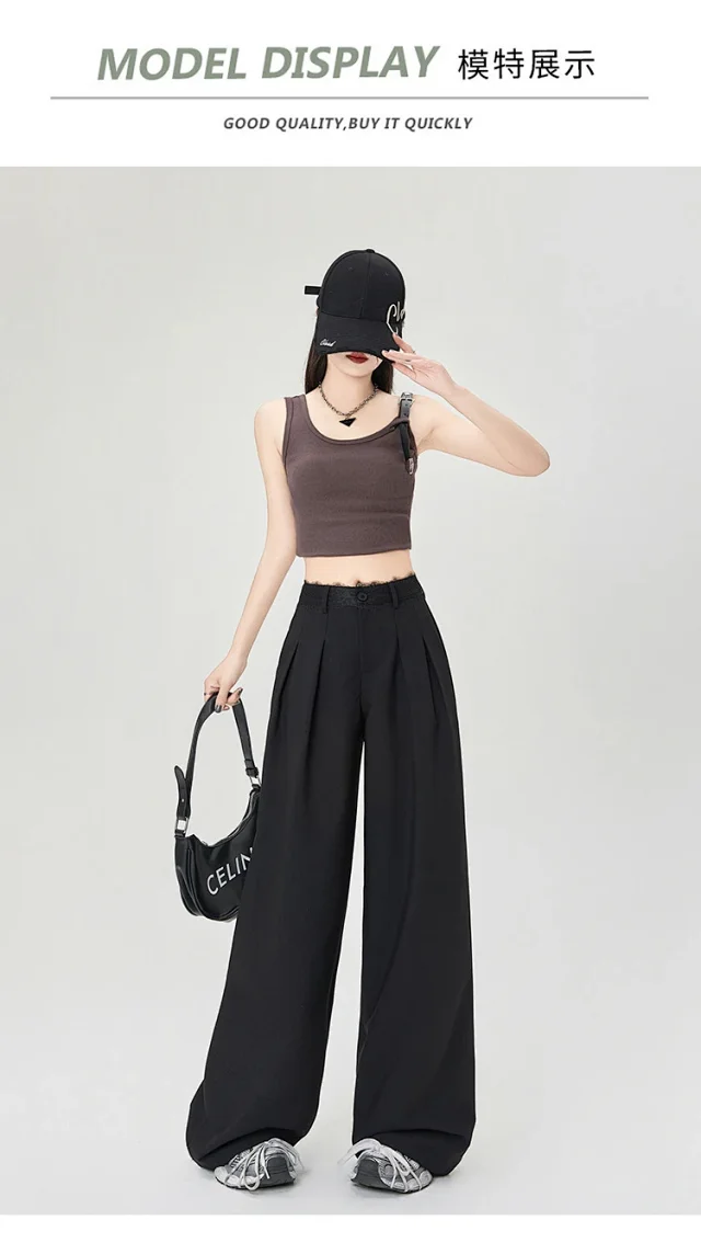 Women's Lace Trim High-Waist Wide-Leg Pants Detail