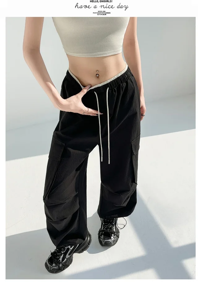 2025 Summer Dopamine Colorful High-Waist Street Cargo Pants Detail