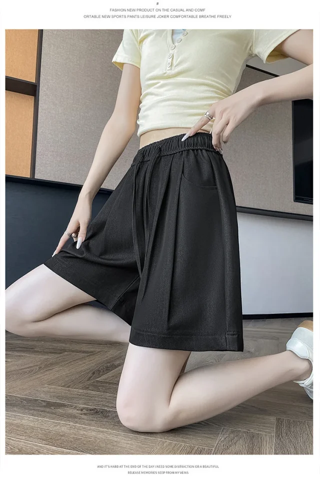Women's Summer High-waisted Tencel Denim Wide-leg Capris Detail