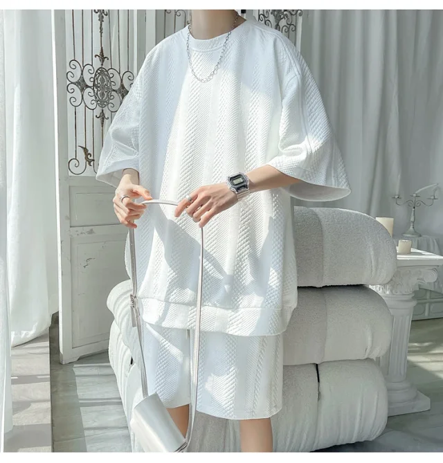 Summer Loose Jacquard Men's Sport Set Detail
