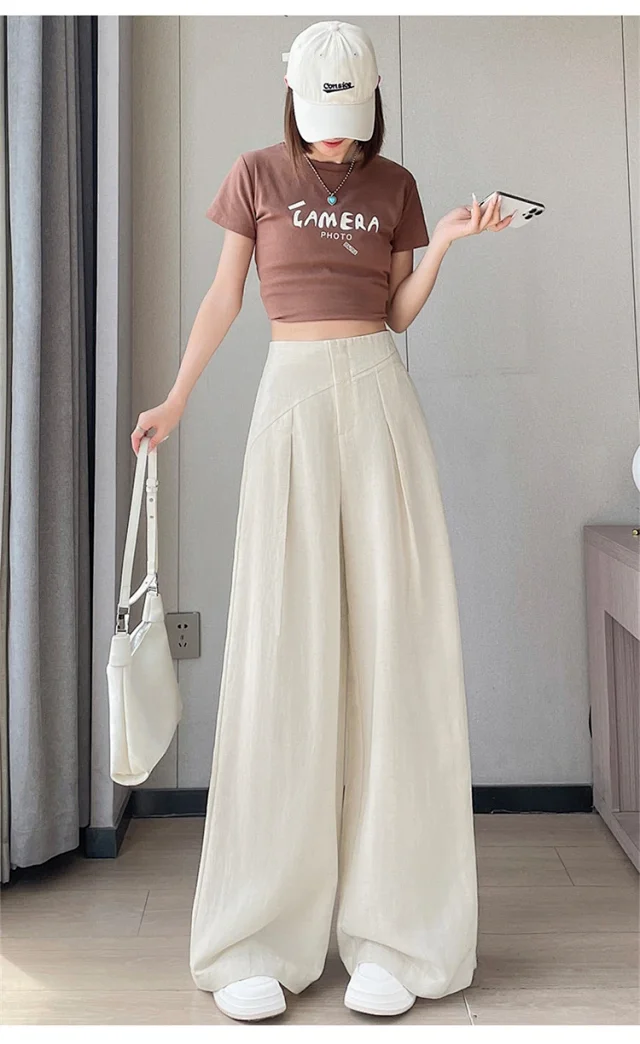 2025 Summer Women's Lenzing Tencel Linen Wide-leg Pants Detail
