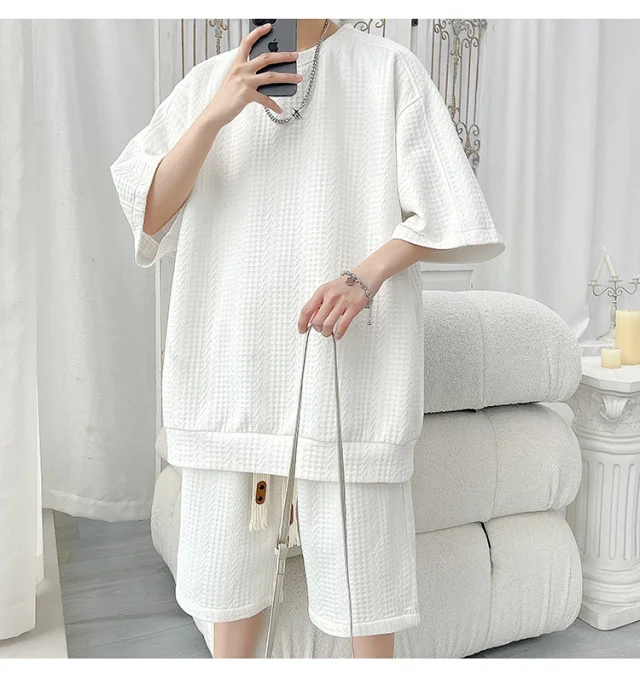 Men's Summer Loose Jacquard 2-Piece Set Detail