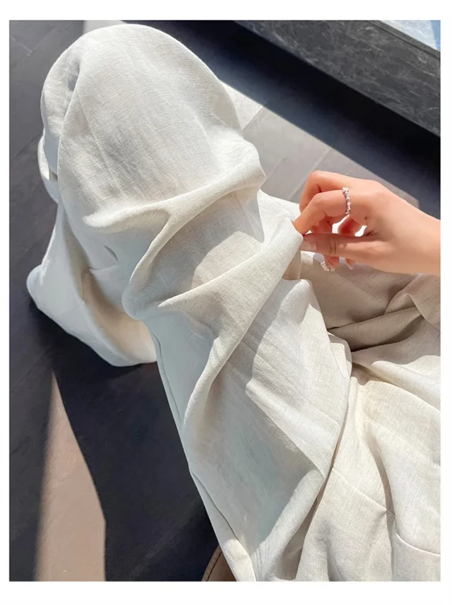 Navy Linen Wide-leg Pants Detail