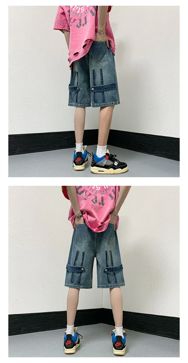 Men's Summer Loose Straight Denim Shorts Detail
