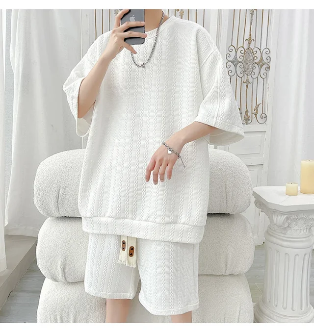 Men's Summer Loose Jacquard T-shirt & Shorts Set Detail