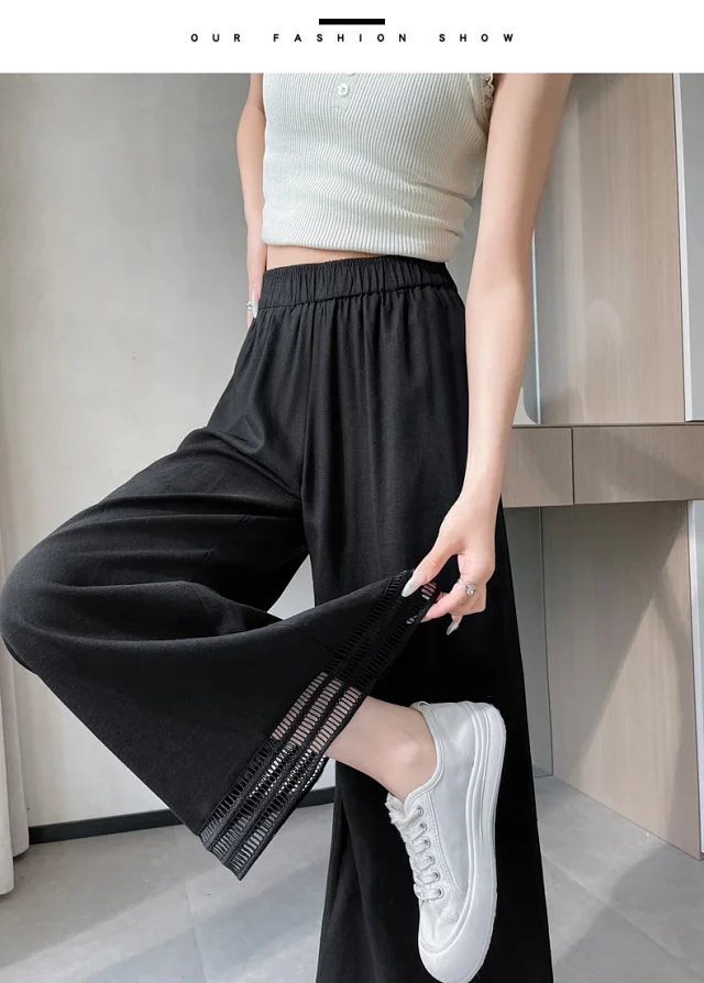 2025 Summer New Wide-leg Pants with Lace Trim Detail