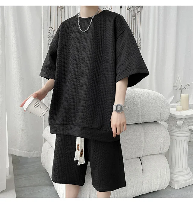 Men's Summer Loose Jacquard 2-Piece Set Detail