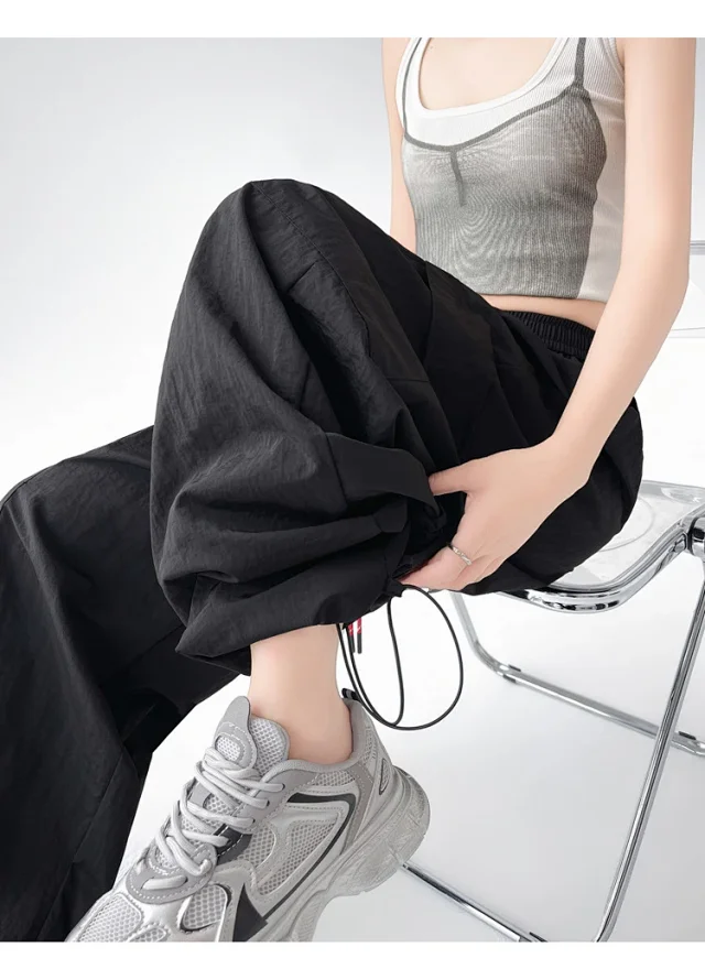 2025 Spring/Summer Women's Sporty Loose Slimming Straight Pants with Drawstring Detail