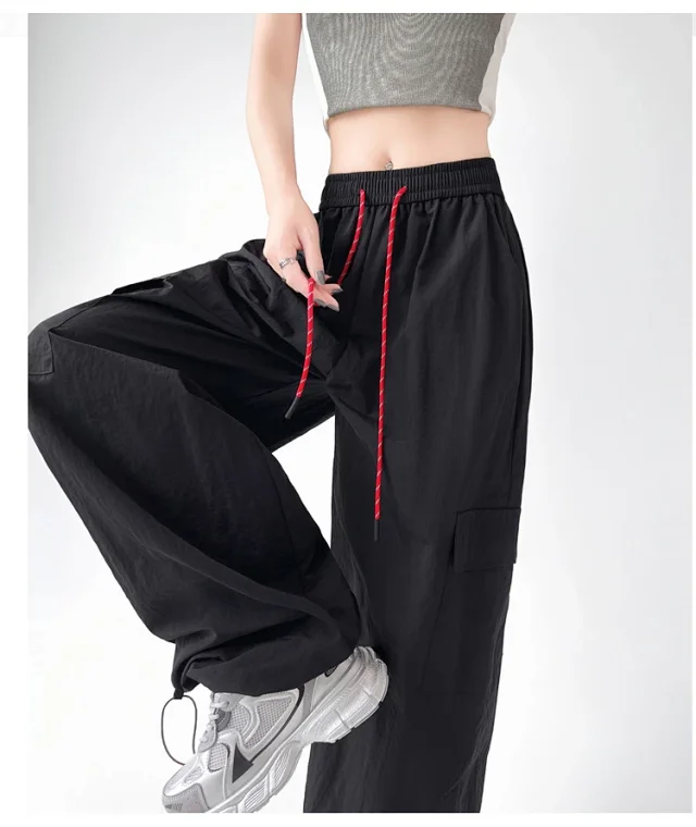 2025 Spring/Summer Women's Sporty Loose Slimming Straight Pants with Drawstring Detail