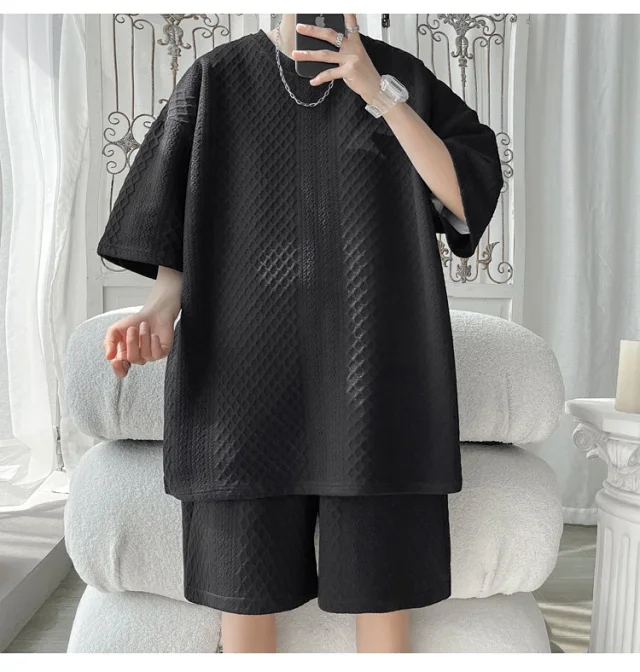 Men's Loose Jacquard T-shirt & Shorts Set Detail